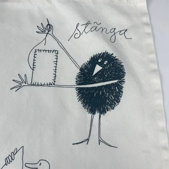 IKEA Tea Towel Quirky Illustration Bird Creatures Print White Black Oppna Stanga - Picture 10 of 12